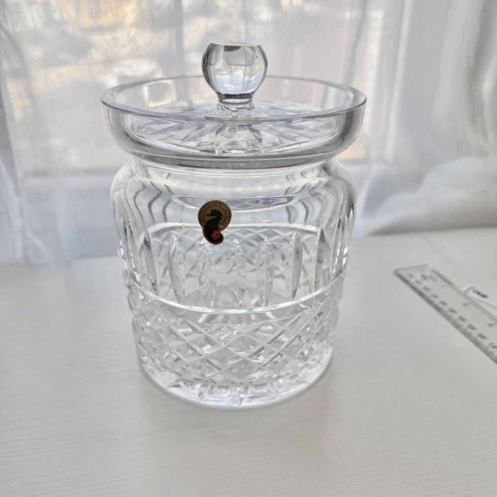 VTG NIB* Waterford Clear 6.5"H Lismore Cut Lidded Biscuit Barrel Marked, M9